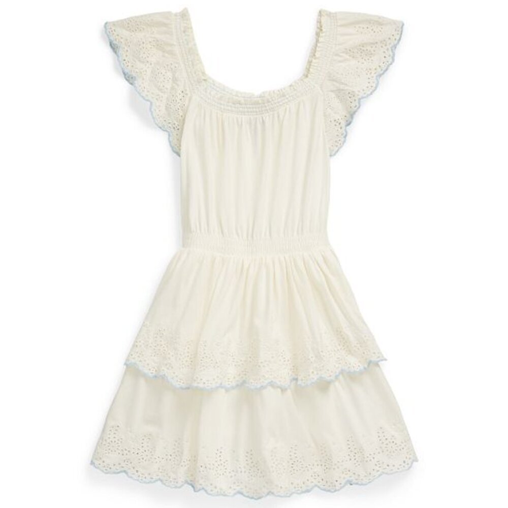 NWT Polo Ralph Lauren Big Girls Eyelet Tiered Dress Off White XL 16
